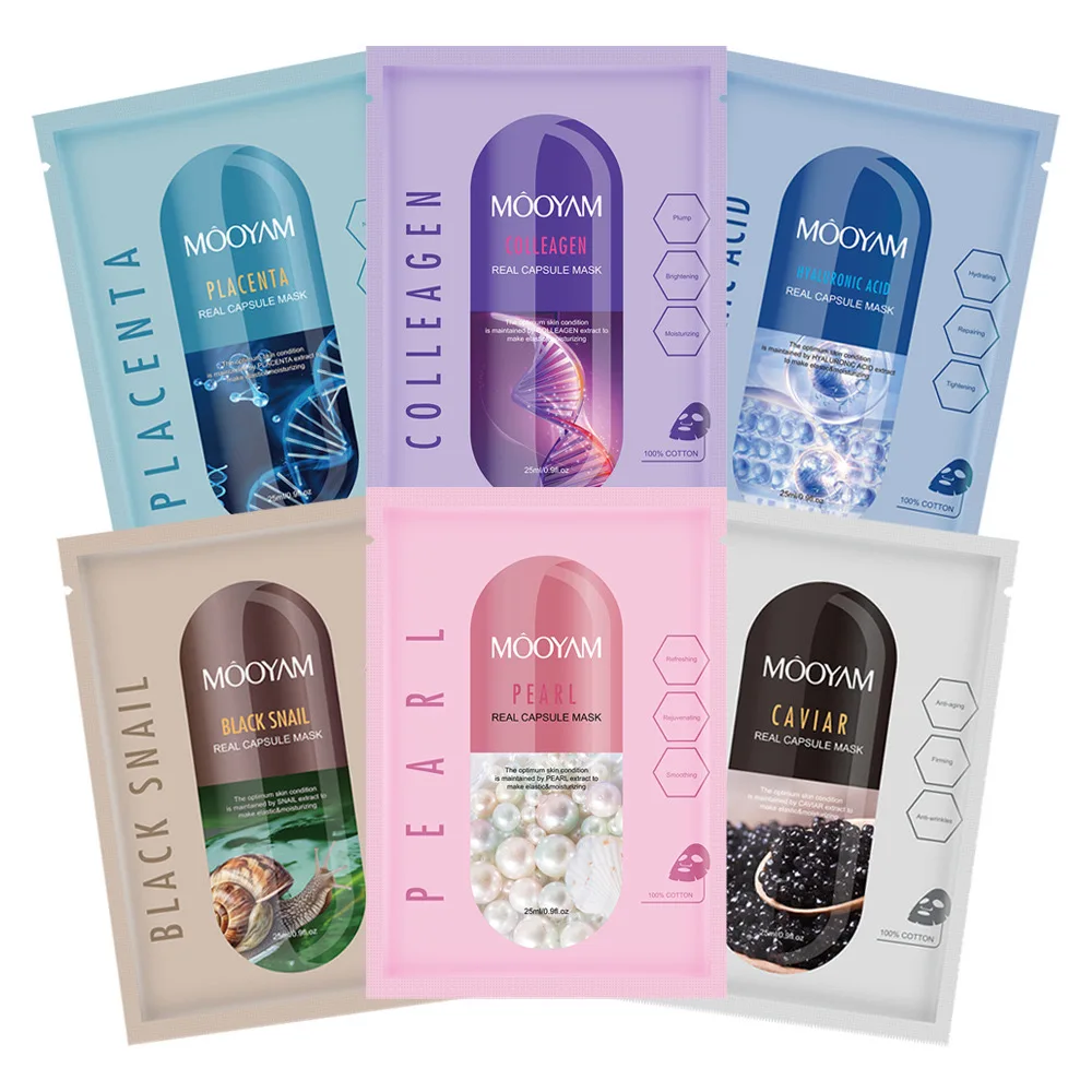 Korea Skincare Collagen Sheet Face Mask Moisturizing Whitening Hyaluronic Acid Placenta Caviar Snail Capsule Facial Mask