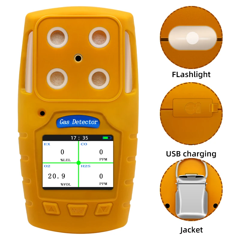 Factory Portable 4 in 1 Gas detector Monitor Explosive gas detector,(Vibration, Audible, Visual) H2S, O2, CO,LEL 4 Gas Meter