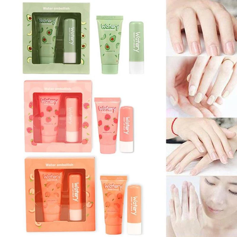 Organic Avocado Strawberry Peach Lip Balm Hand Cream Moisturizing Skin Care Gifts Set