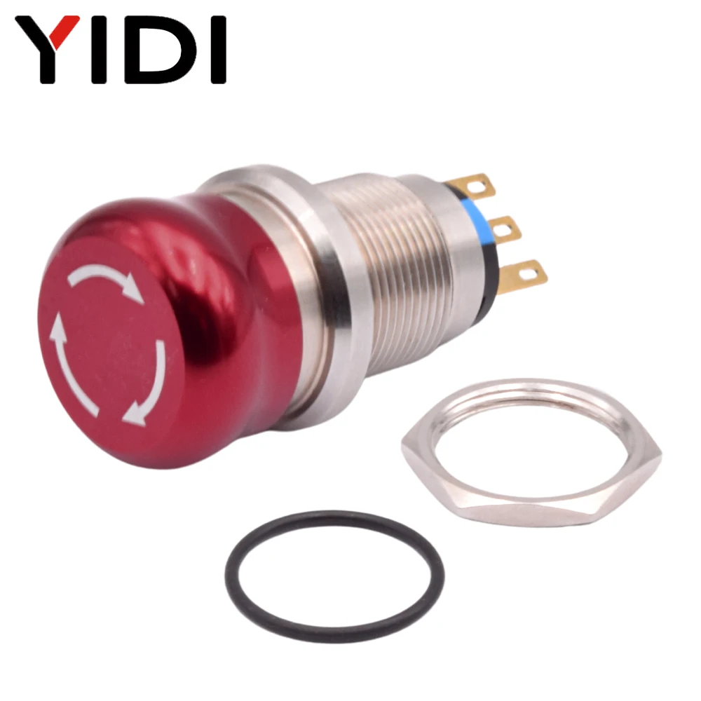 16mm 19mm 22mm 1NO 1NC 2NO 2NC Emergency Stop Switch On Off Metal Red Mushroom Dome Head Latching Push Button Push-button Switch
