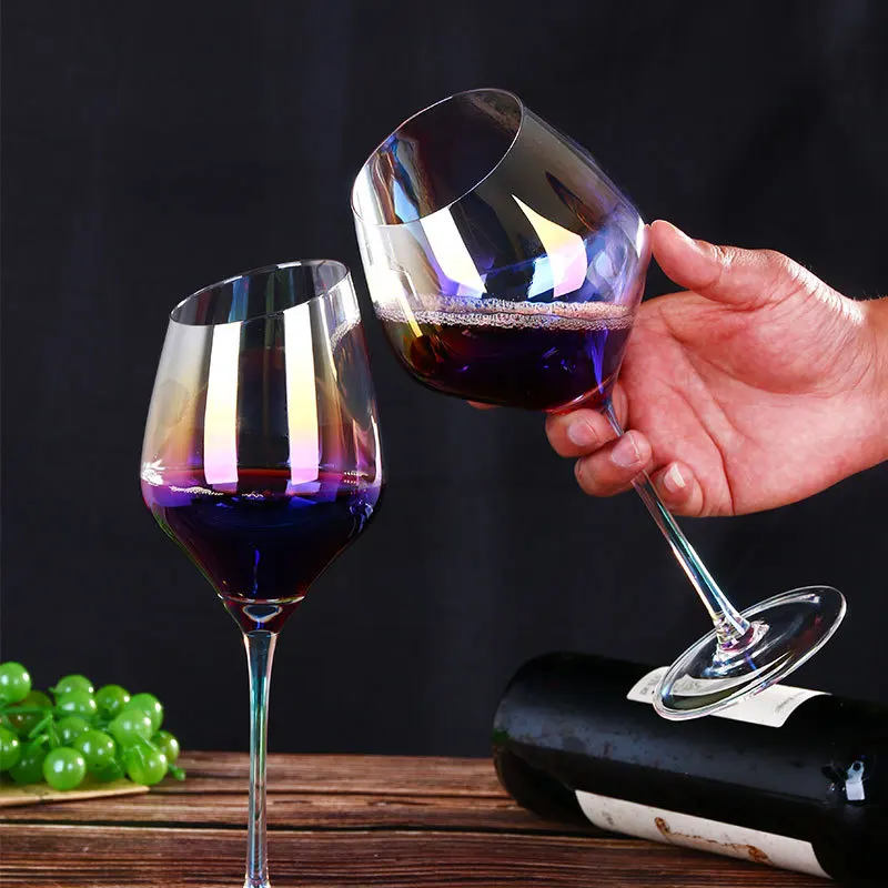 Colored large capacity wine glasses long stem slant rim crystal wine glass for wine tasting wedding anniversary christmas