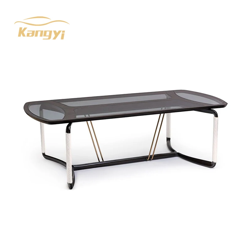 luxury home furniture tempered glass top golden wood base rectangle dining room table with chair