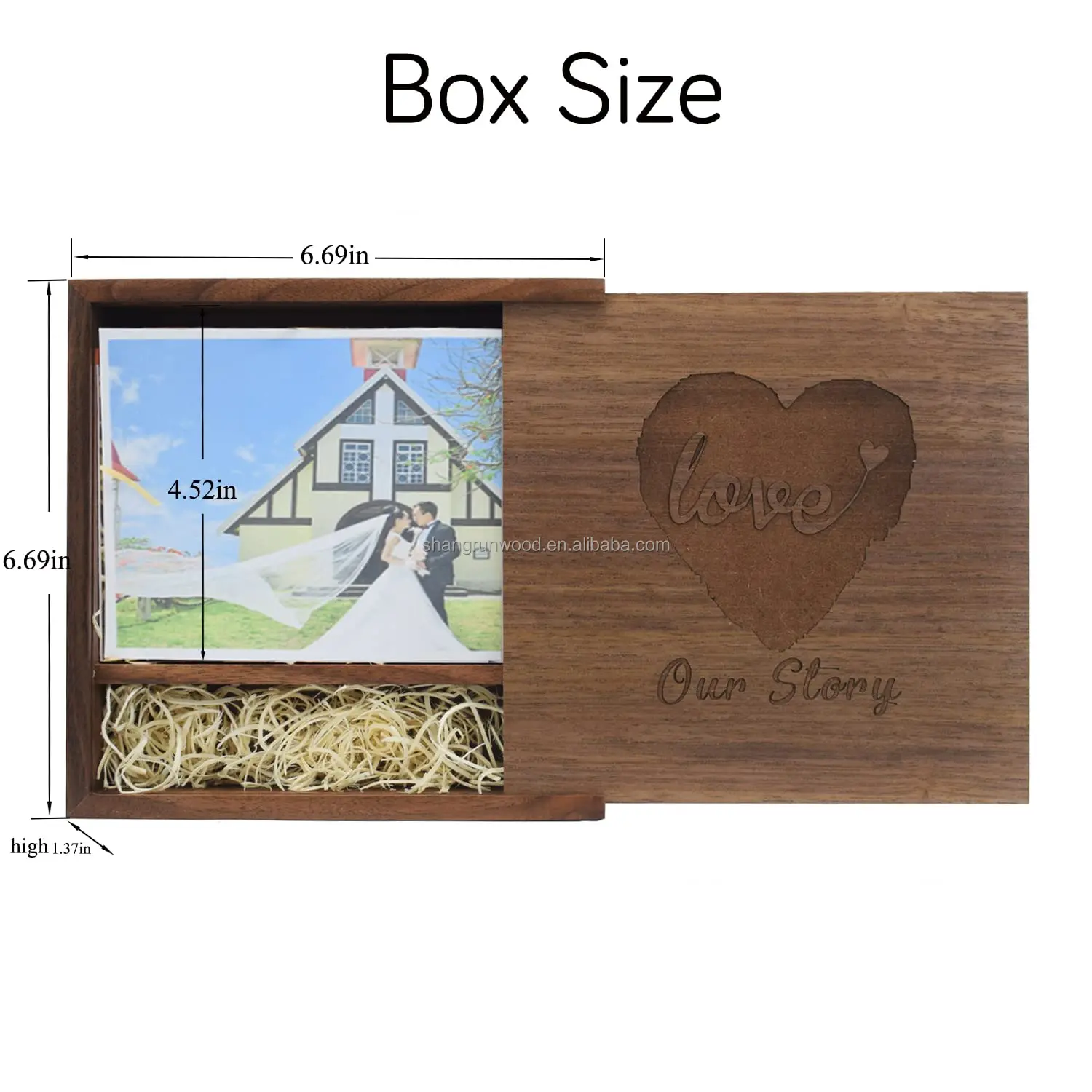 Laser Engraved Wooden Keepsake Card Box Sublimation Photoalbum Wooden Photo Box With Usb For Wedding