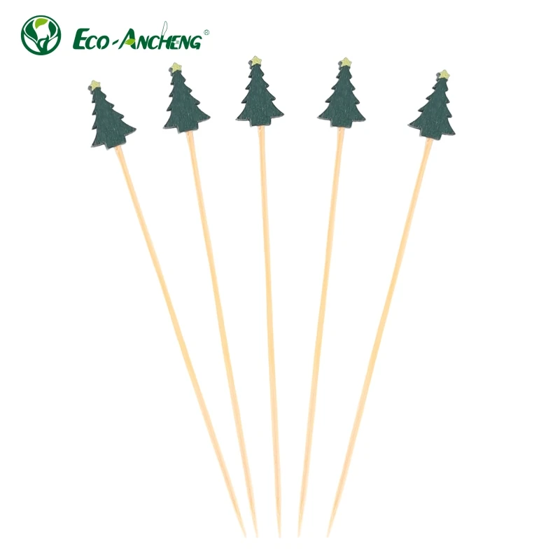 Custom Christmas Biodegradable Bamboo Bead Stick Fruit Disposable Stick Fancy Cocktail Sticks