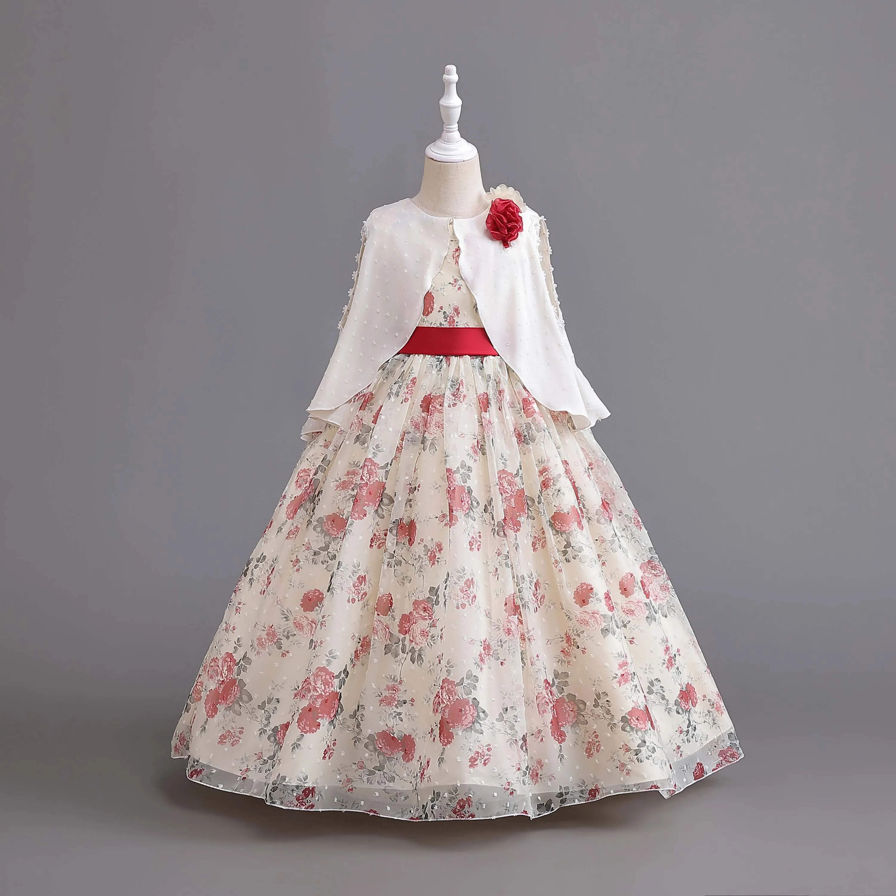 Kids Flower Princess Dress Girls Party Dresses Cape Embroidery Elegant Wedding Birthday Age 2-10 Years  AC143