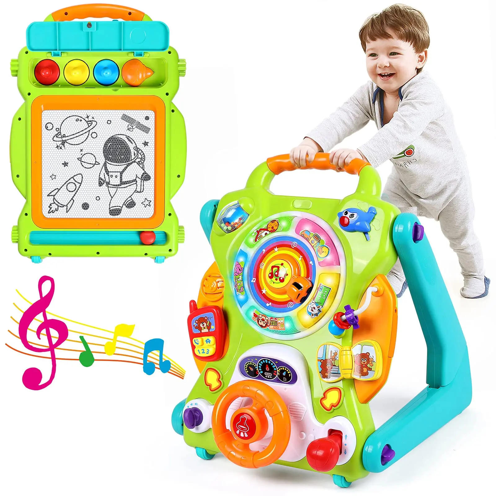 3-in-1 Baby Walker for Boy Girls Sit to Stand Toy Activity Center Drawing Board Infant Toys for 1-Year-Old Birthday Gifts