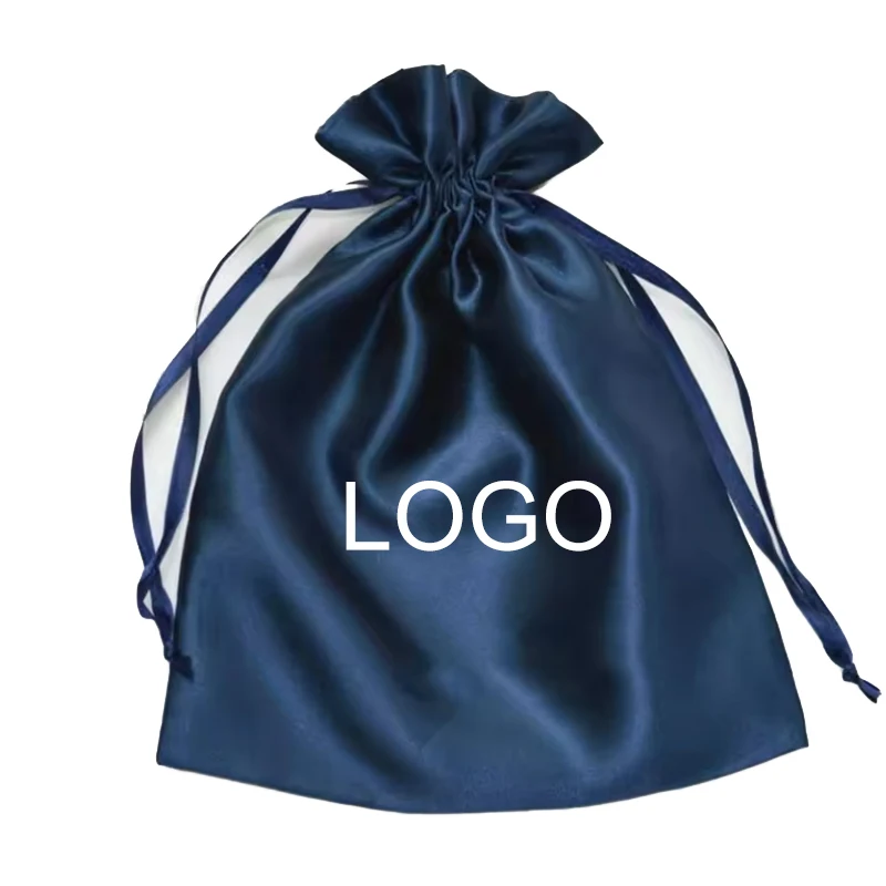 Custom Logo Printed Satin Jewelry Pouch Drawstring Bag real silk for Luxury Earring Ring Packaging Gift bag