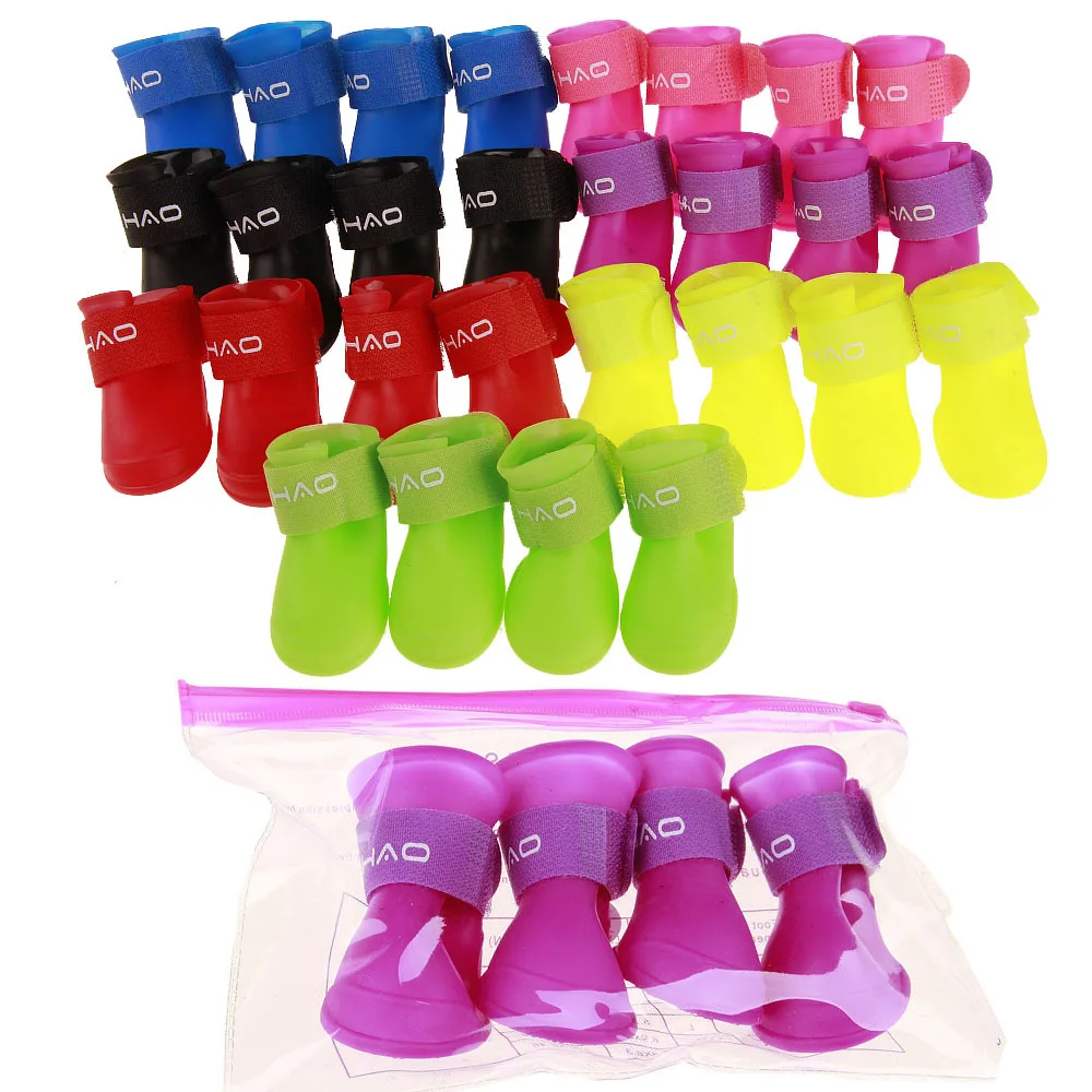 Hot sale pet supplies factory wholesale outdoor proable silicone rubber waterproof rain pet dog shoes