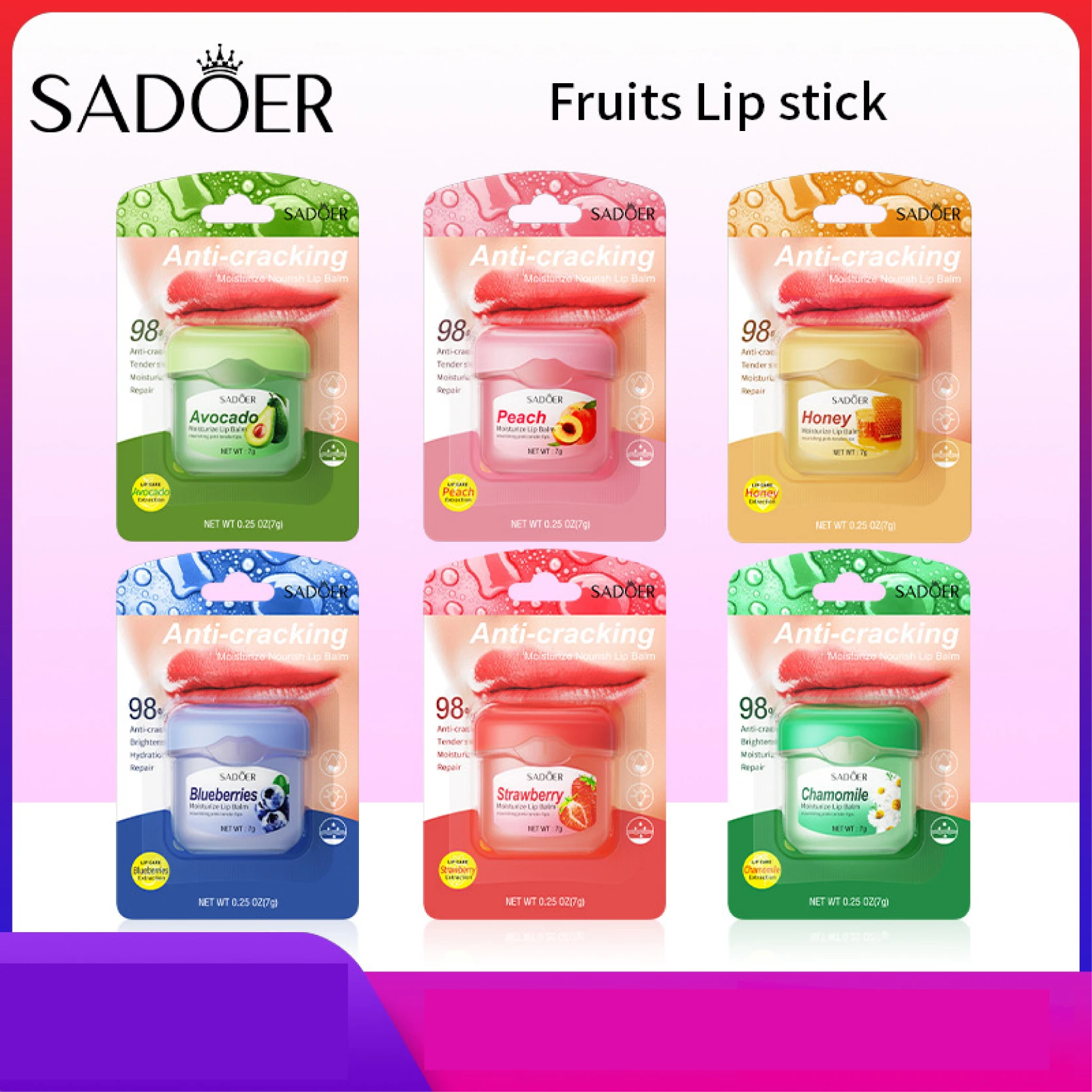 SADOER private label honey peach shea butter organic nourishing lips care anti chapped winter lip balm