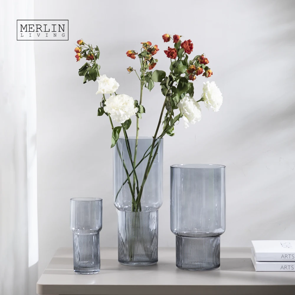 Merlin Living minimalist design glass vase grayscale glass vase decoration for glass decoration crafts