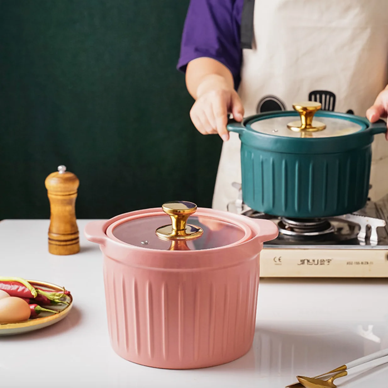 drop shipping Glass lid ceramic casserole Nordic soup pot open fire spodumene soup pot high temperature resistant casserole