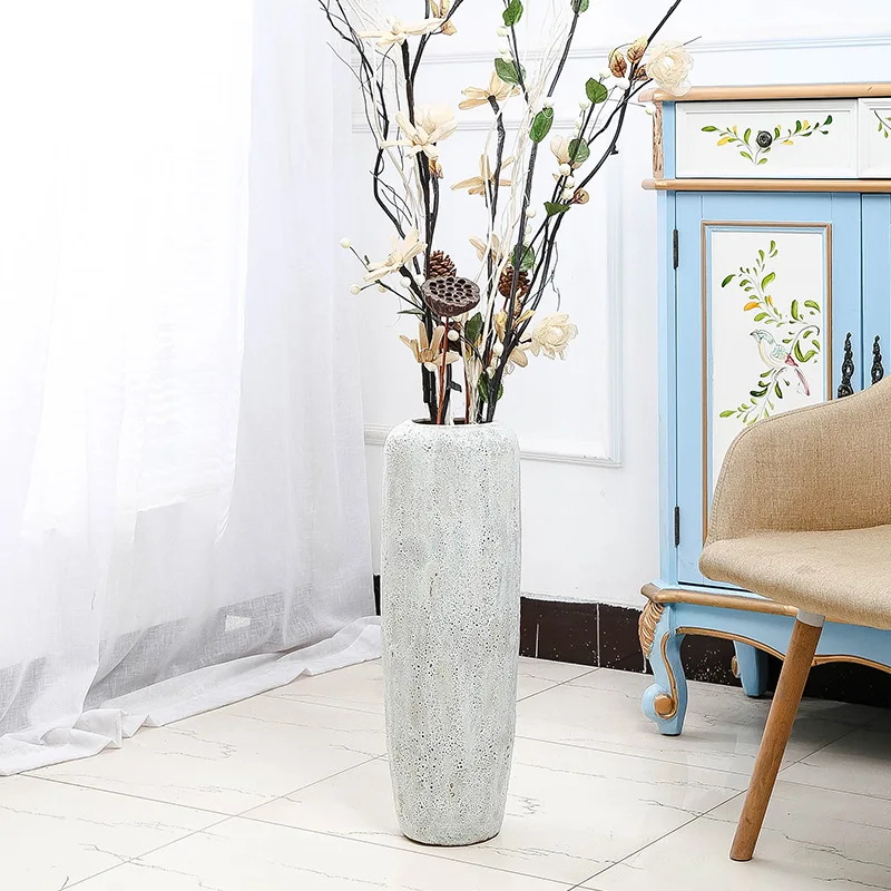 Wholesale Jingdezhen Ceramic Floor Large Vase Dry Flower White Bubble Glaze Modern Flower Decoration Hotel Living Room