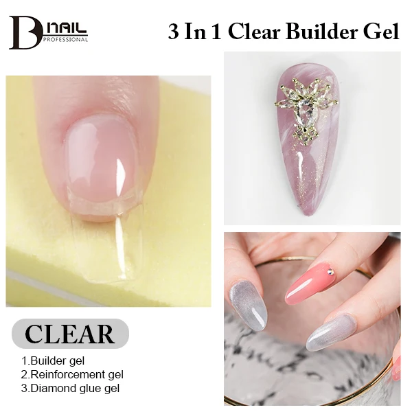 ICE NOVA Soak Off Uv/led Nail Structure Strengthen Liquid Builder Clear Hard Rubber Base Coat Gel Polish 3 In 1