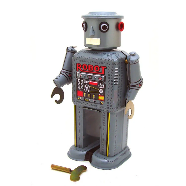 EE1376 Handmade Vintage Clockwork Mechanical Robot Model Classic Wind Up Robot Mechanical Tin Toy for Collection Clockwork Toy