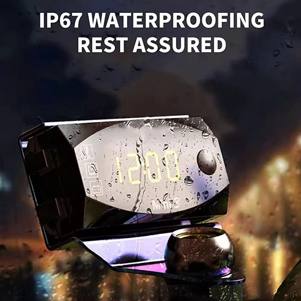 DC 6V-30V 3 In 1 Multifunction Digital Time Clock + Thermometer +Voltmeter LED Display Motorcycle Waterproof IP67 for Car Boat