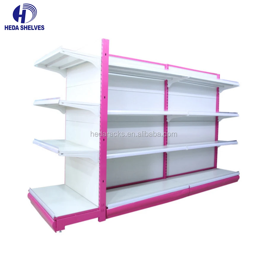Customized general store products Double-side supermarket gondola shelves with wire mesh backboard