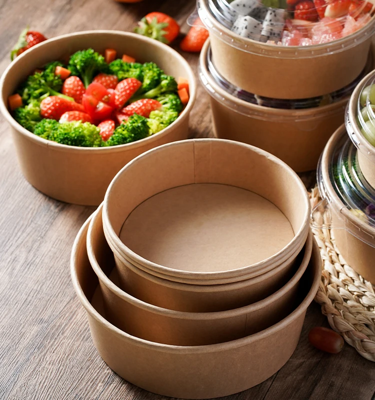 36Oz/1100ML Disposable Eco Friendly Takeaway Kraft Paper Bowl With Lid For Food And Ice Cream Packaging