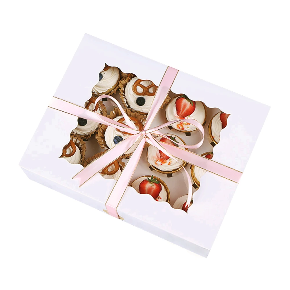 Amazon Eco-Friendly custom cajas para postres boite cup cake bakery pie cupcake holder boxes bakery boxes with pvc windows