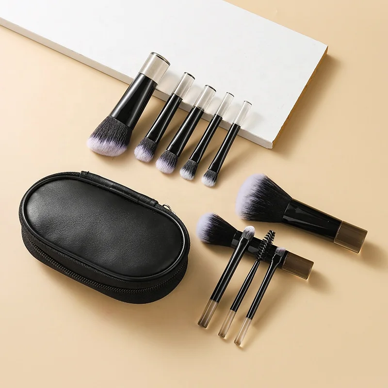 Portable Travel Makeup Brush Set Crystal Handle 10pcs Easy-taken Mini Full Complete Function Makeup Brushes Kit with Brush Pouch