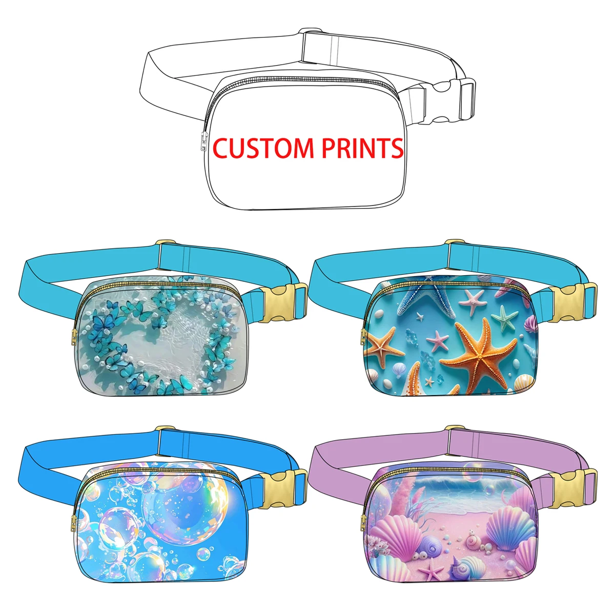 Practical Hot Sale Kids Belt Bag Custom Private Label Fanny Pack Waist Bag Big Pattern Chest Bag with Adjustable Strap