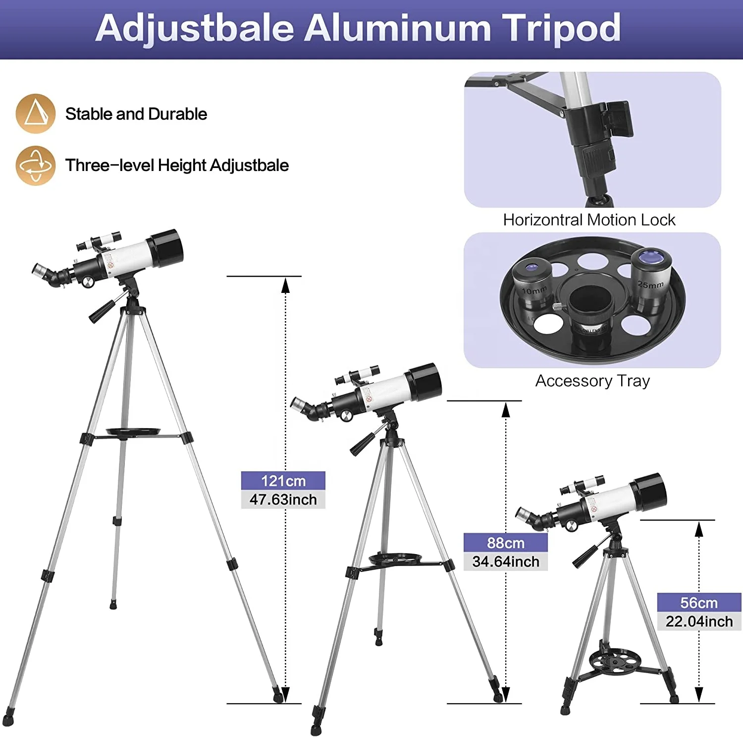 Telescope for Astronomy 400/70 FMC Glass Optical Refractor Telescopes With Adjustable Tripod Phone Adapter for Kids Adult Beginn