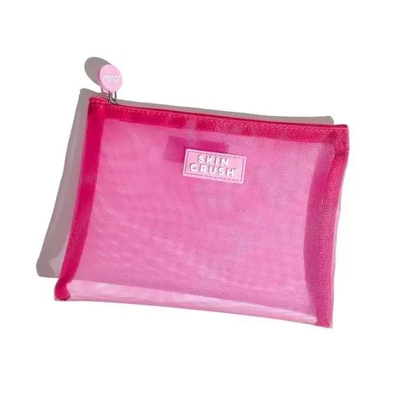 Pink Transparent Nylon Mesh toiletry bag Custom Logo Travel Makeup Cosmetic Bag Women Makeup Beauty Bag With Silicone zipper