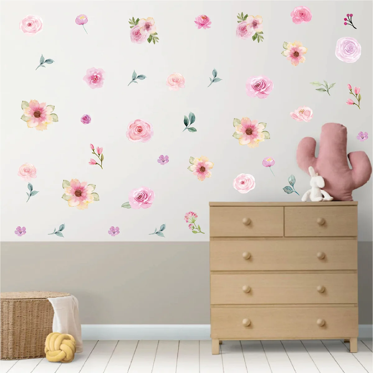 MZL Pink Floral Wall Stickers Watercolour Girl Bedroom Living Room Wedding Party Floral Decoration Self Adhesive Wallpaper