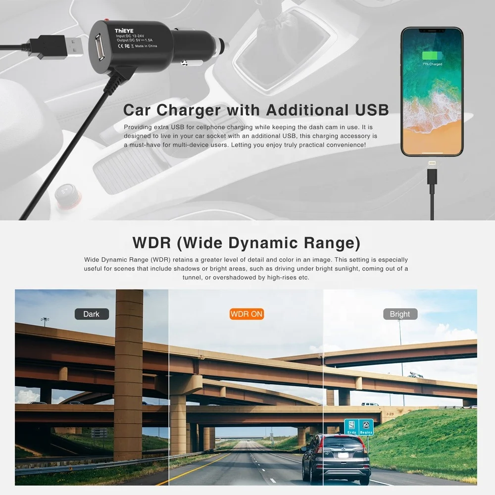 Автомобильный видеорегистратор ThiEYE Safeel Zero, экран 1,5 дюйма, широкий угол обзора 170 градусов, G-датчик, циклическая запись, WDR, ночное видение, FHD 1080P