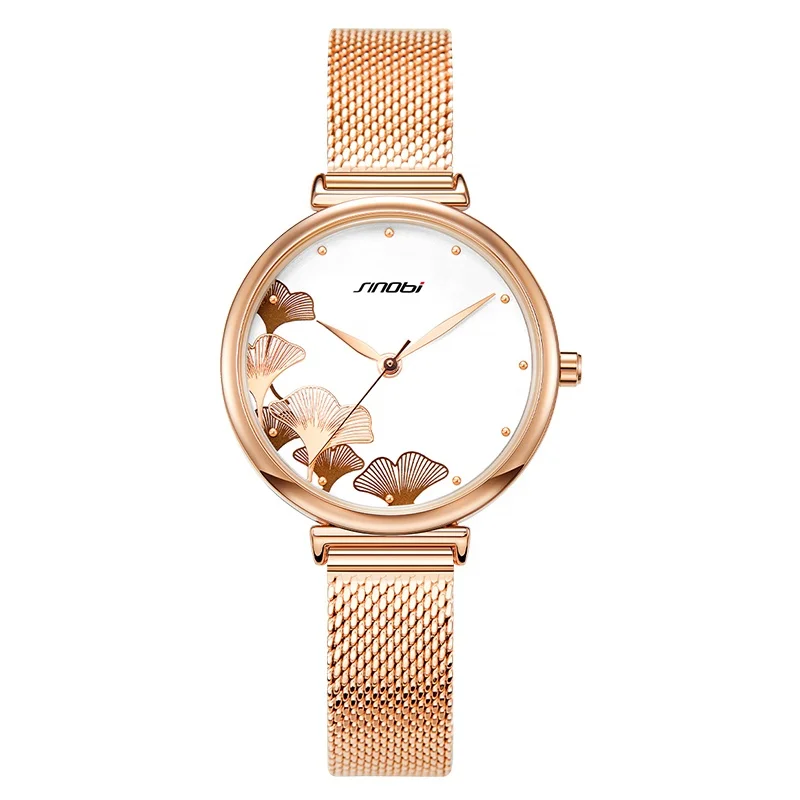 Sinobi Vintage Small Dial Women Quartz Watches Luxury Steel Bracelet Rose Gold Ladies Watch For Party Mesh Stainless Steel Band