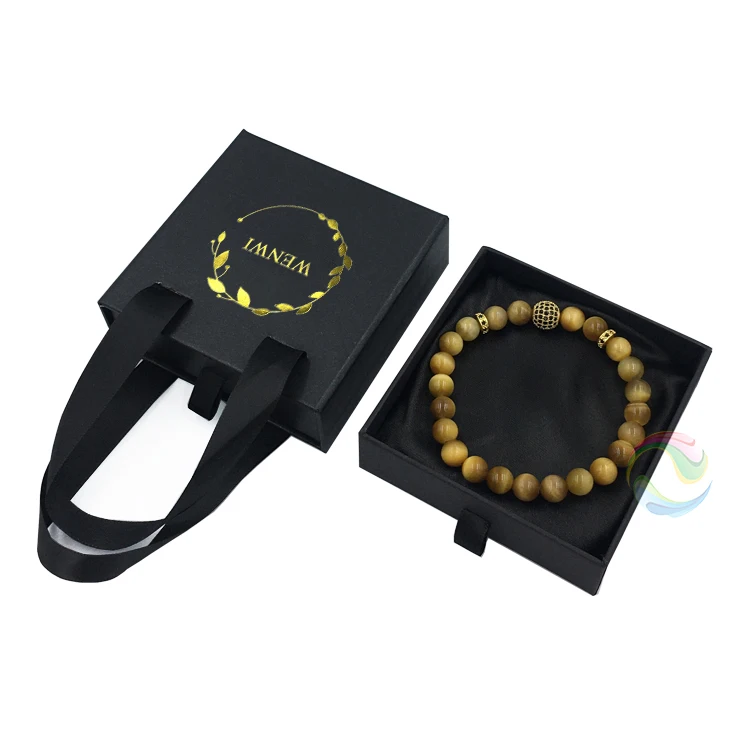 Wholesale Rectangle Custom LOGO Black Cardboard Gift Jewelry Bracelet Packaging Box