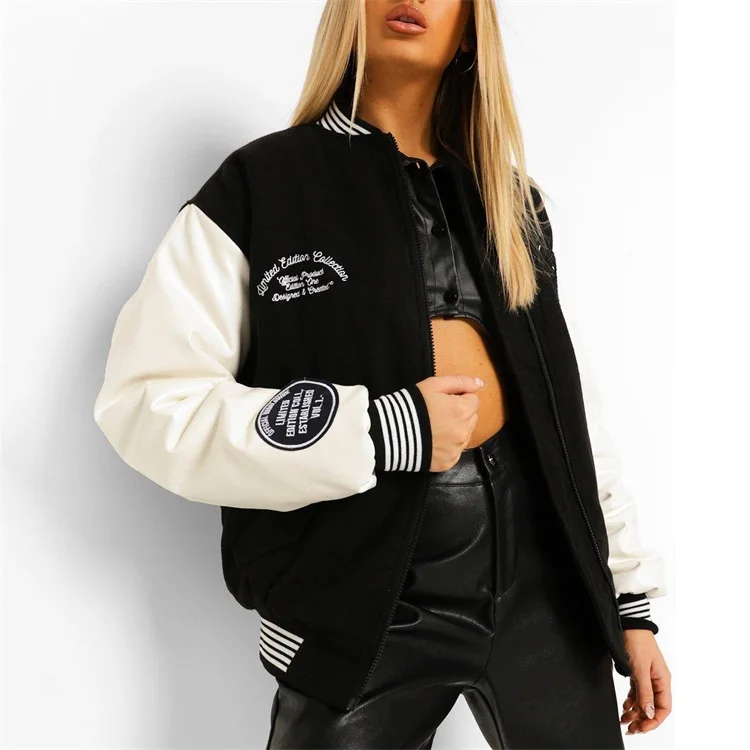 OEM кожаный рукав вышивка летучая Куртка бомбер varsity куртка для