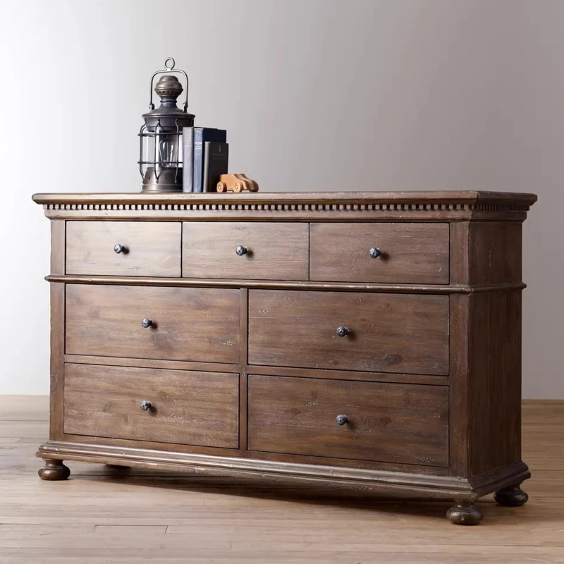 RH American solid wood seven bucket cabinet oak to do old drawer storage cabinet living room retro wall storage cabinet custom