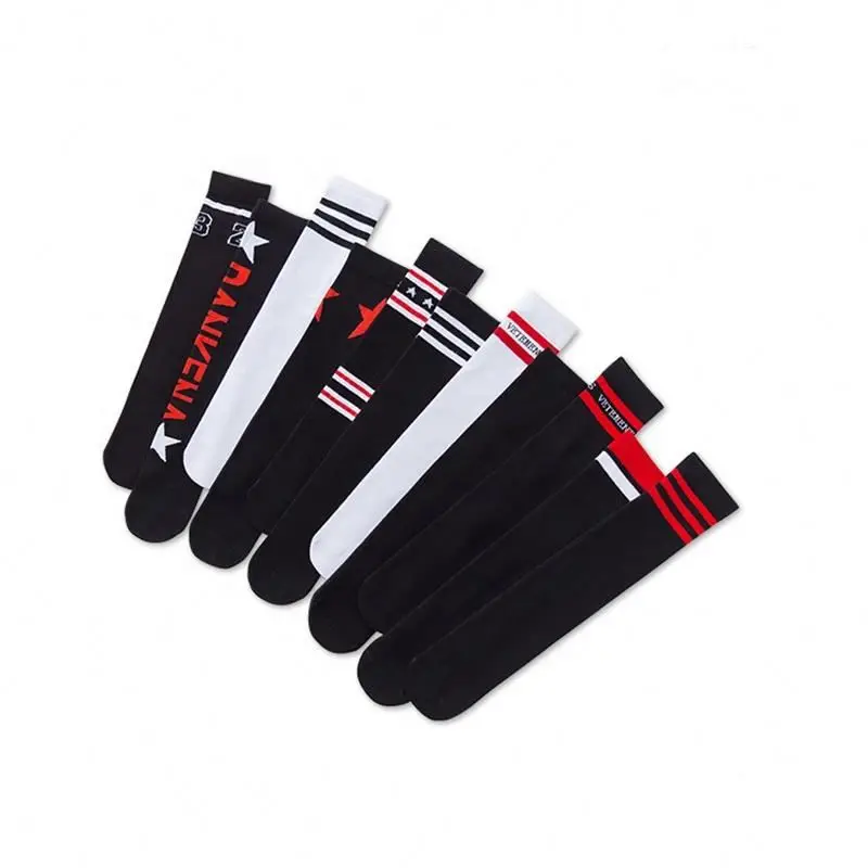 Белые Черные Полосатые школьные Гольфы выше колена со звездами и надписями детские носки