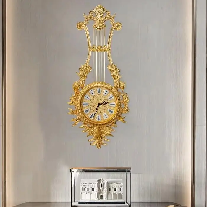 European Gold-Plated Copper Crystal Wall Clock Home Stereo Wall Clock, Silent Family Hotel Wall Clock