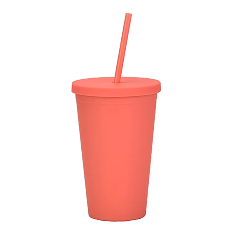 16oz Colored Acrylic Reusable Cups with Lids and Straws Double Wall Matte Plastic Bulk