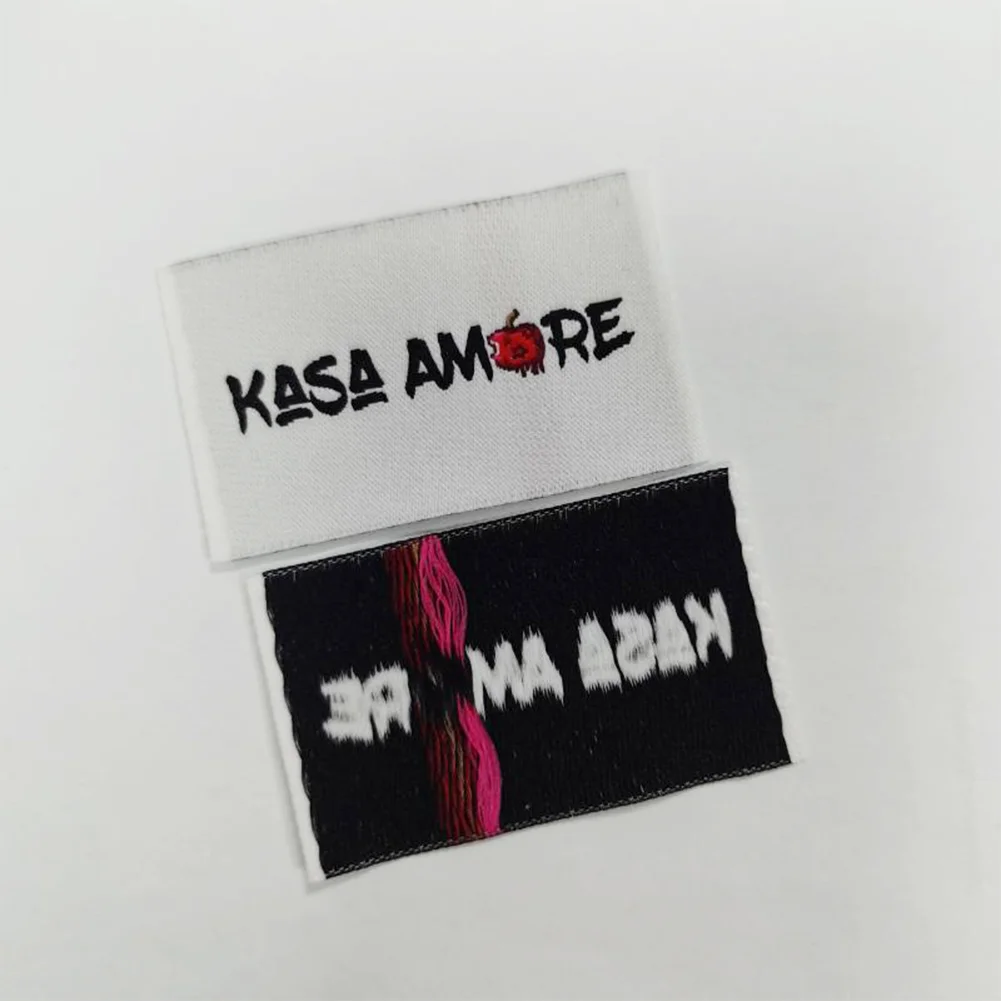 Eco-friendly Customized Your Own Trademark White Collar Tags End Fold Soft Woven Labels For Sweaters