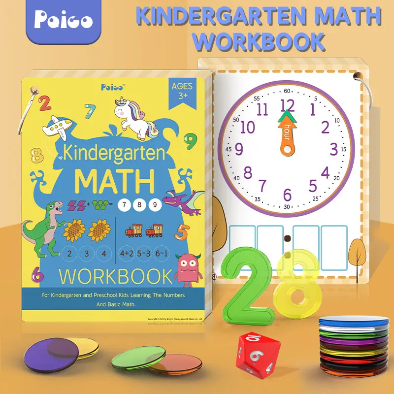Early Math Learning Activity Book with chips and numbers