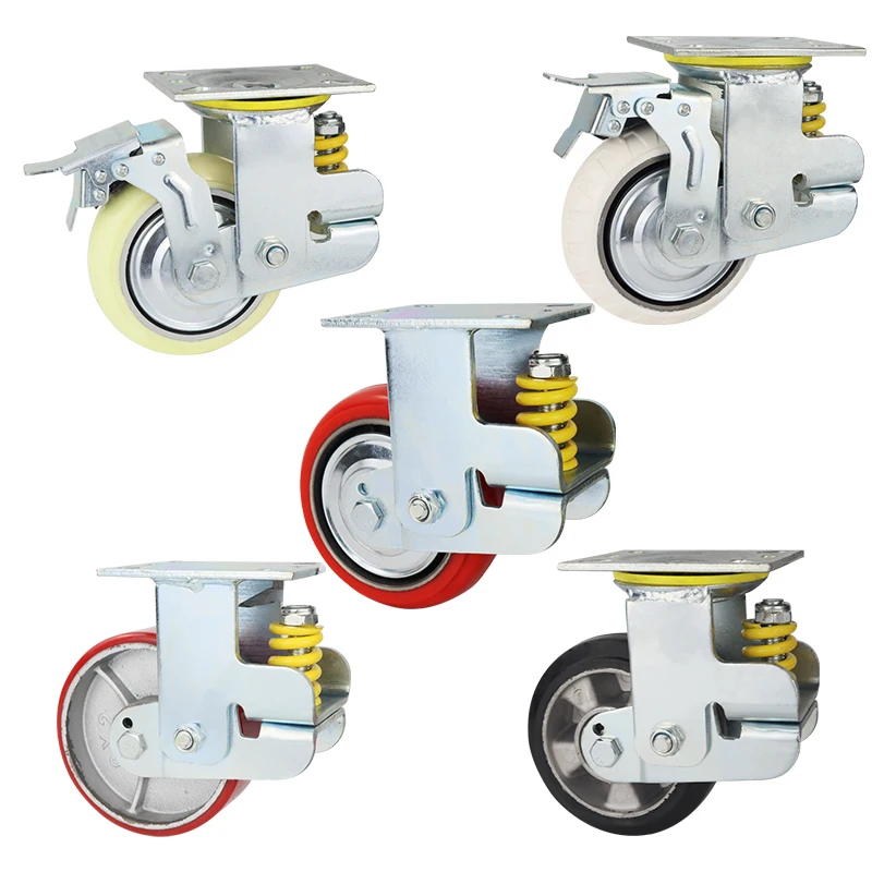 
2020 manufacturers high quality caster 4 inch fixed swivel with brake damping caster spring loaded casters spring trolley wheel 