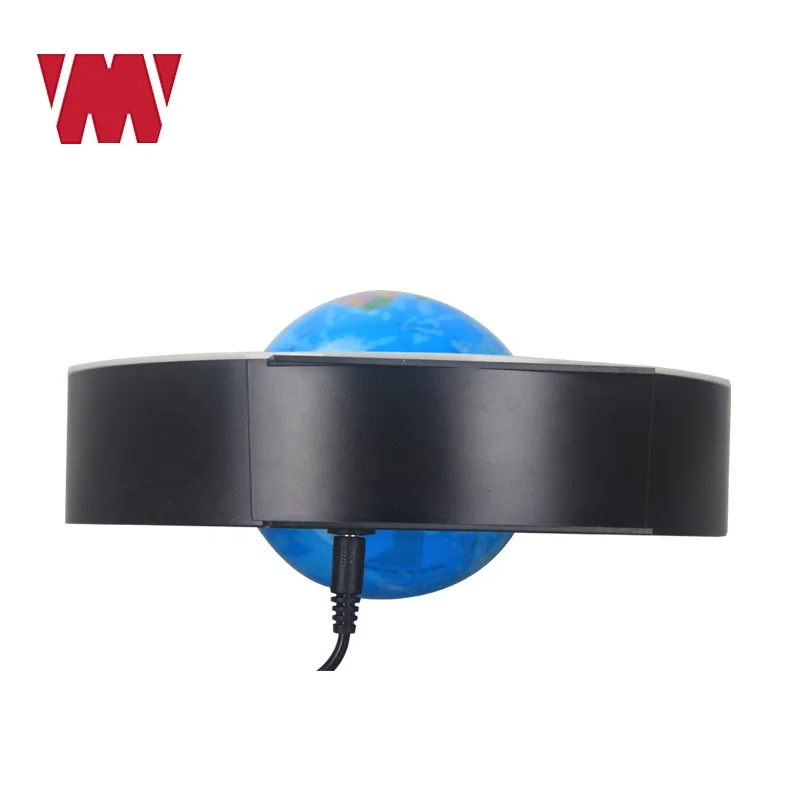 
High quality desktop decoration D.10.6cm magnet floating world globe plastic political map ball round LED circle shape base 