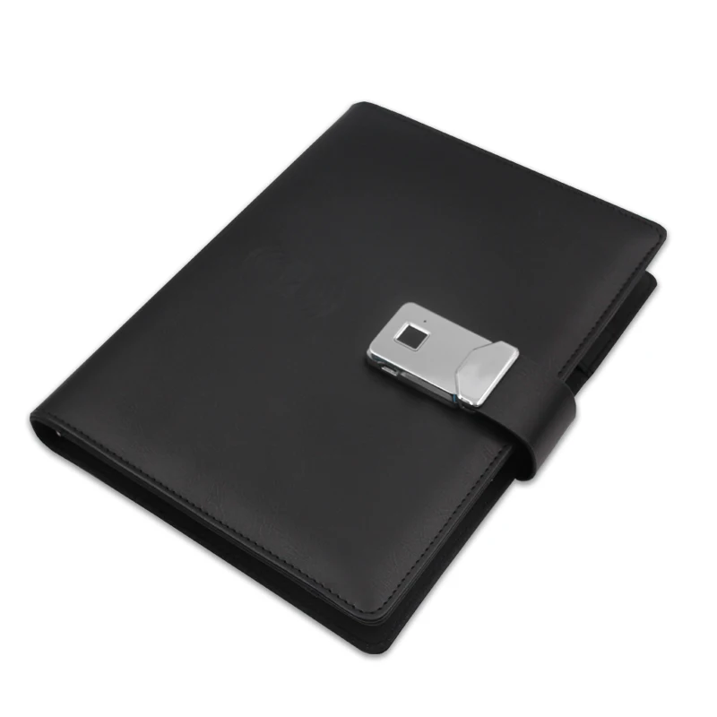 Wholesale PU Leather Notebook with Power Bank Fingerprint Lock Wireless 8GB USB A5 Powerbank Diary for Corporate Office