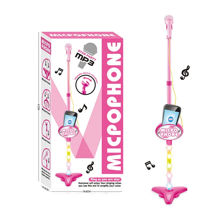 Kids Karaoke Machine Music Toys with Adjustable Stand 2 Microphones Connects Bluetooth and  Phone Microphone with Stand