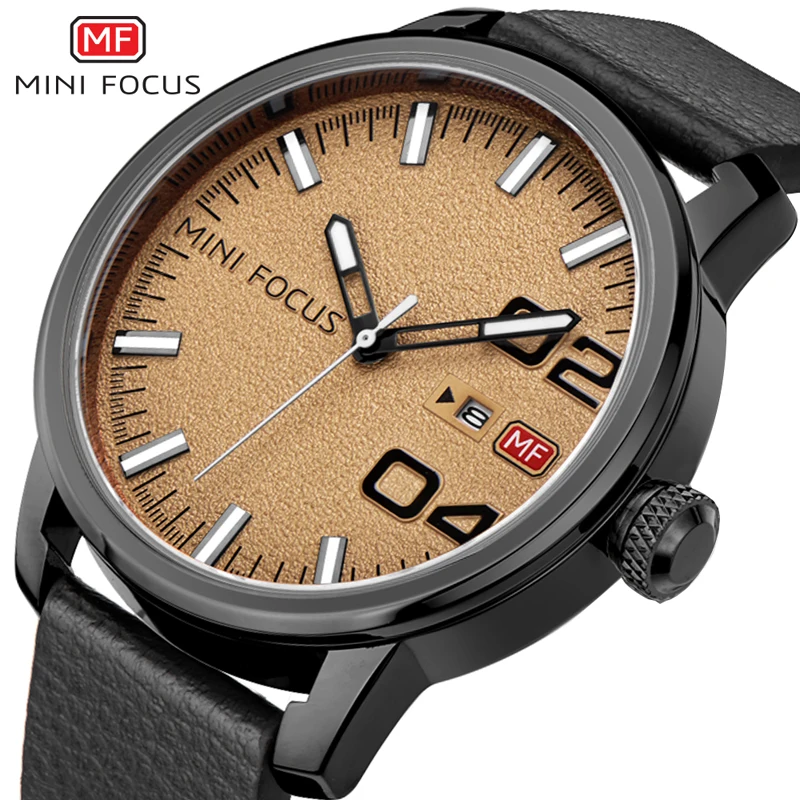 
MINI FOCUS Fashion Quartz Watch Men Genuine Leather Strap Calendar Dial Mens Watches Top Brand Luxury Gift for Man MF0022G Gift 