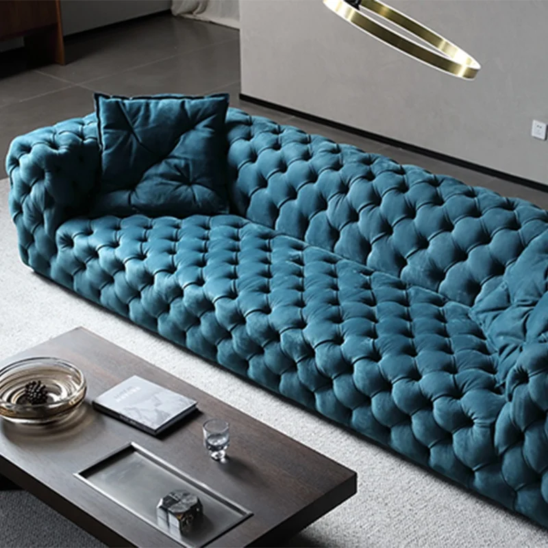 ODM Custom Italian Nordic Modern 3-Person Sofa Furniture, Small Unit Living Room Designer, Plush And Soft Cloth Buckle Sofa
