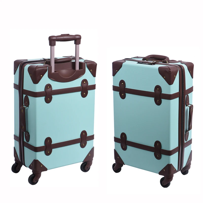 Carry-On PU Leather Vintage Luggage 20 Inch Cabin Size Japanese Style  Travelling Trunk Trolley Classic Retro Suitcase