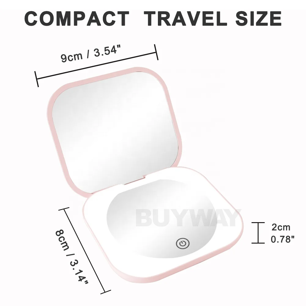 1x 10x Wholesale OEM Handheld Mirror Private Label Compact Pocket Mirror LED Lights Travel Small Portable Espejo Makeup Mirror
