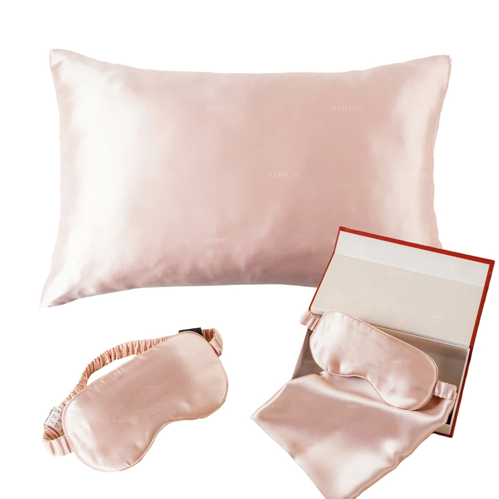 100% Pure Silk Pillowcase 20x30 Pillow Covers Gift Set Box for Acne with Eye Mask for Sleeping Hair Skin