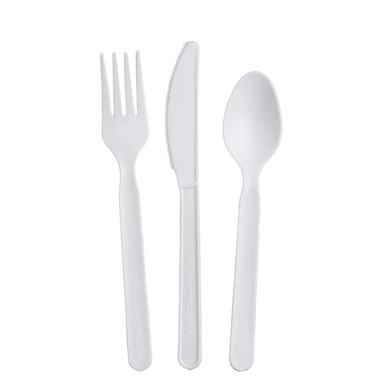 Compostable Corn Starch PLA 6 7 8 inch Fork, Knife, Spoon Cutlery
