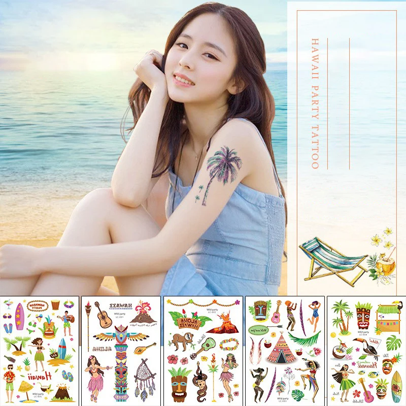 LC 001-018 custom waterproof Fashion summer beach party permanent new Hawaiian tattoo sticker wholesale temporary tattoo sticker