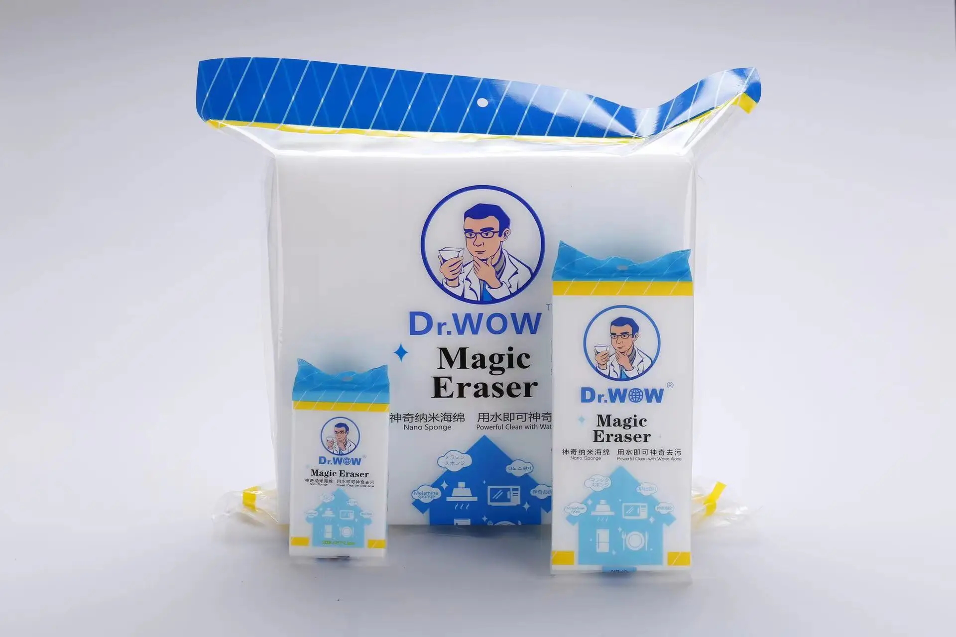 Customized Melamine Nano Magic White Washing Sponge Cleaning Sponge Eraser Power Wash Dish Sponge Kitchen PVC Bag Custom