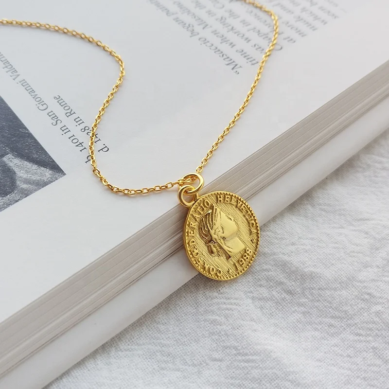 Vintage 925 sterling silver  coin pendant necklace for girls